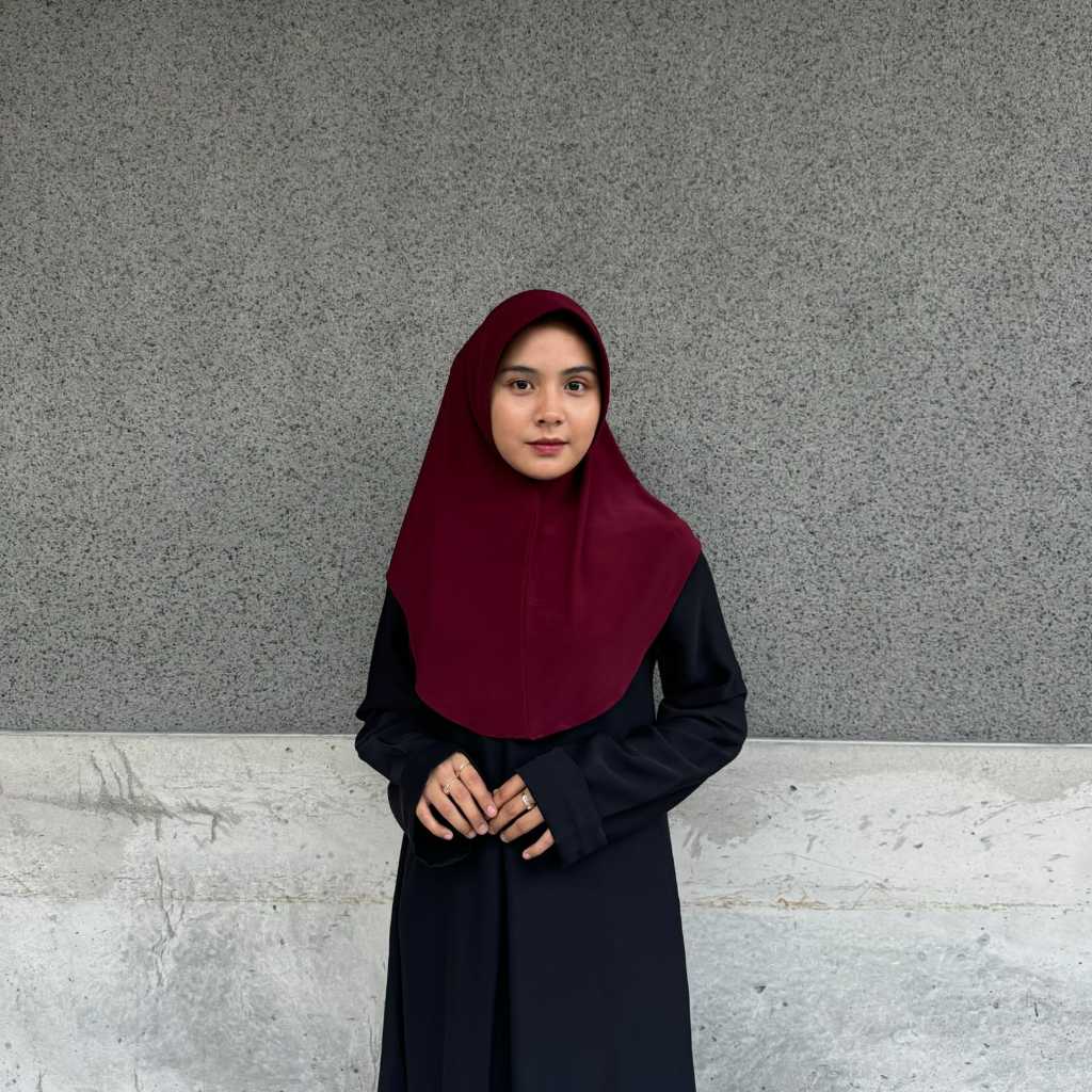 Decent Frills +Hijab Instan, simpel + Fitur Produk (Bahan: Spandex Jersey, Warna (Auburn, Amaranth, 
