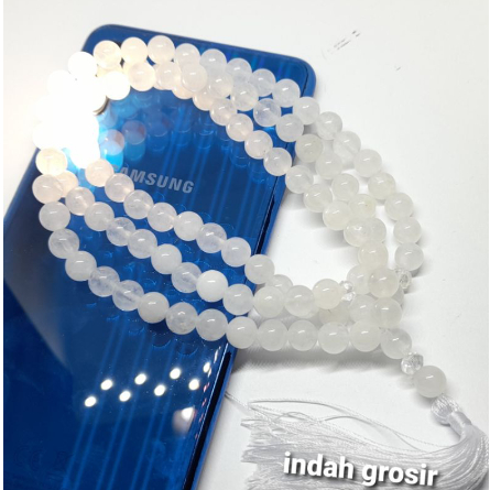 TASBIH BATU GIOK PUTIH SALJU 99BUTIR 8MM NATURAL
