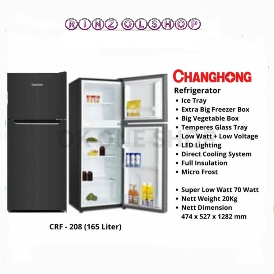 CHANGHONG KULKAS CRF-208 CRF208 CRF208B 2 PINTU REFRIGERATOR