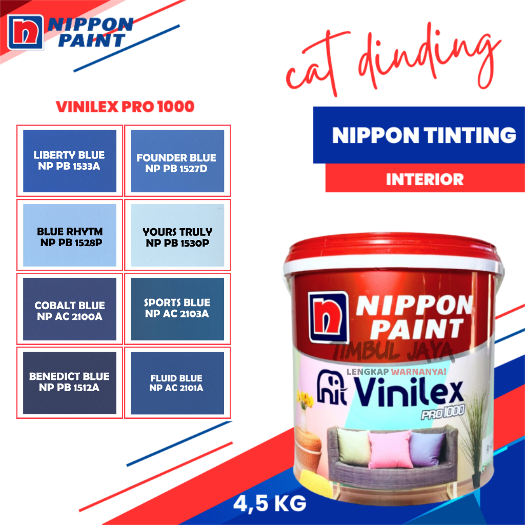 VINILEX Pro1000 4,5Kg Cat Tembok Nippon Paint Interior Dalam Ruangan Warna BIRU / Cat Nippon Paint V