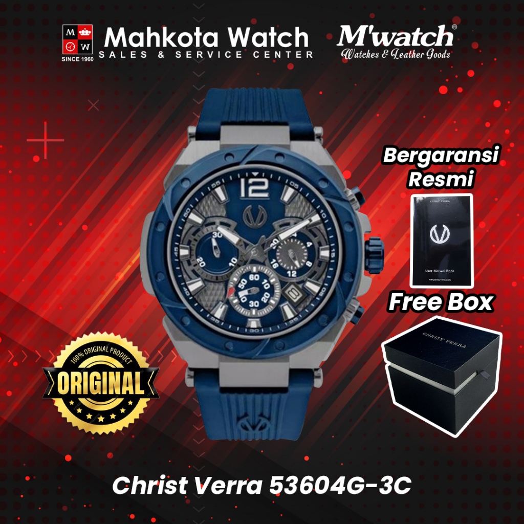 JAM TANGAN PRIA CHRIST VERRA 53604G-3C GUN/BLU ORIGINAL