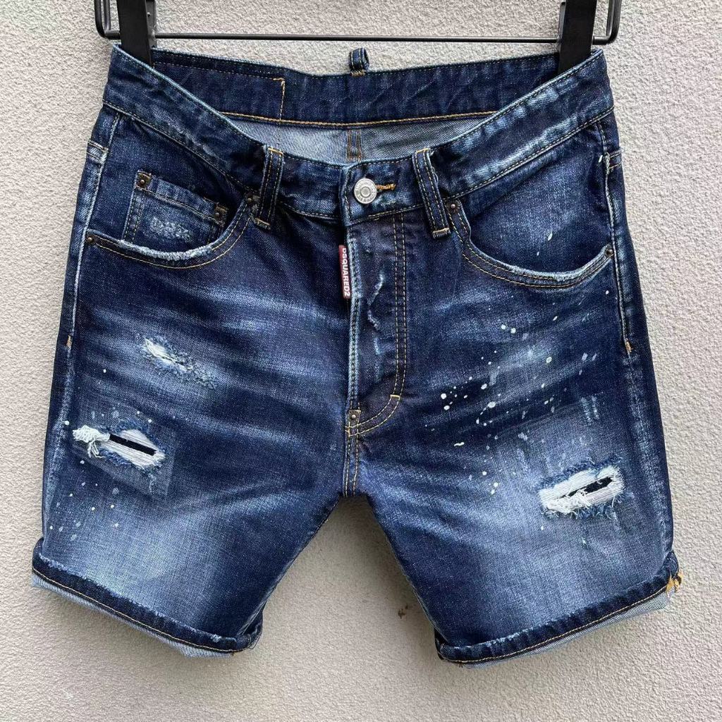 DSQUARED2 Celana Pendek Denim Robek Pria Celana Pendek Kasual Klasik Merek Fashion Jalanan Amerika