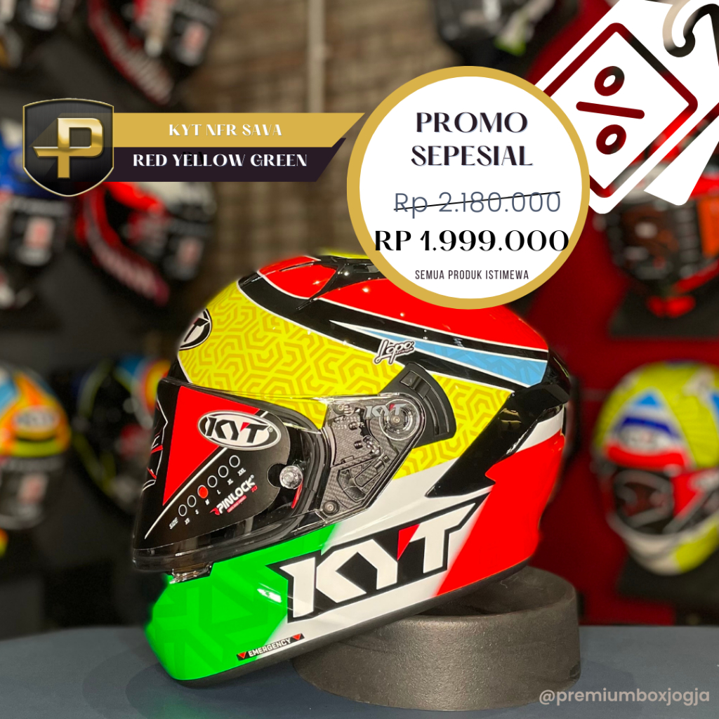 HELM KYT NFR SAVA / FULL FACE / DOUBLE VISOR / HIJAU KUNING MERAH