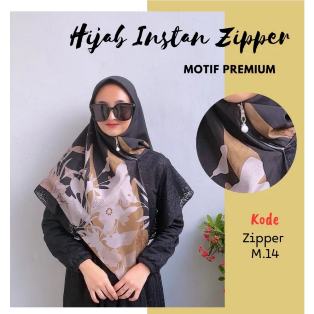 Jilbab Instan Resleting Motif Series Bunga Terbaru/ Kerudung segi Empat Zipper Terlaris