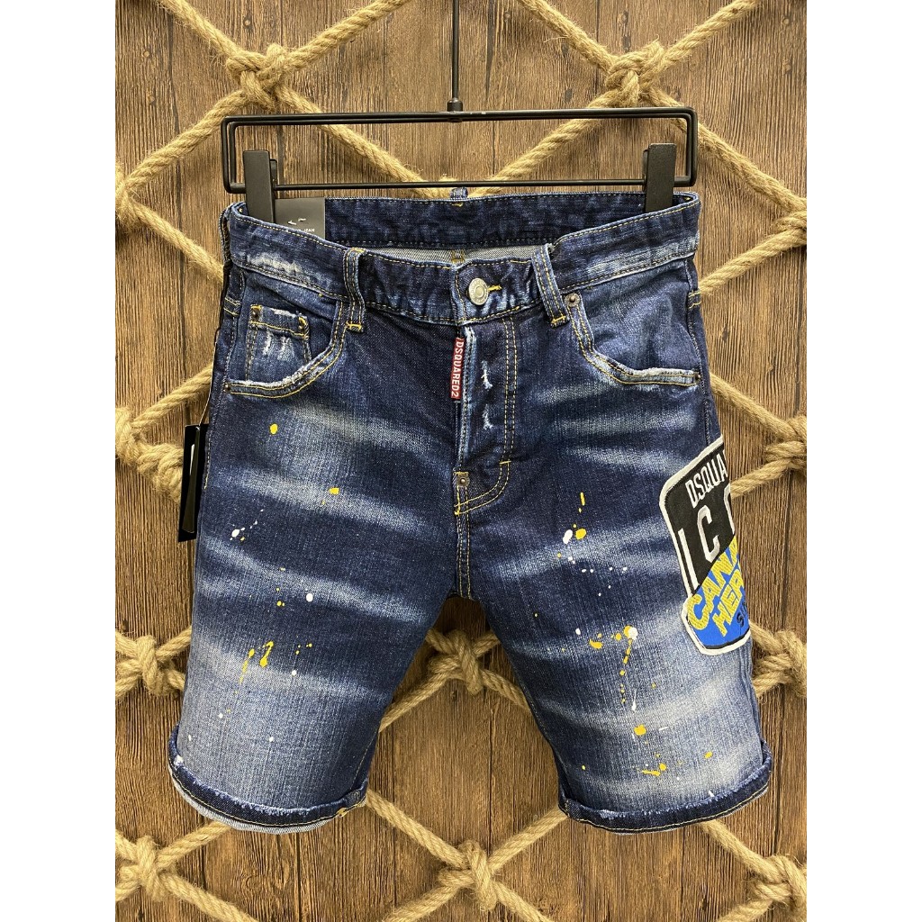 DSQUARED2 celana pendek pria bermotif bordir huruf merek trendi jalan raya jeans kasual trendi Ameri