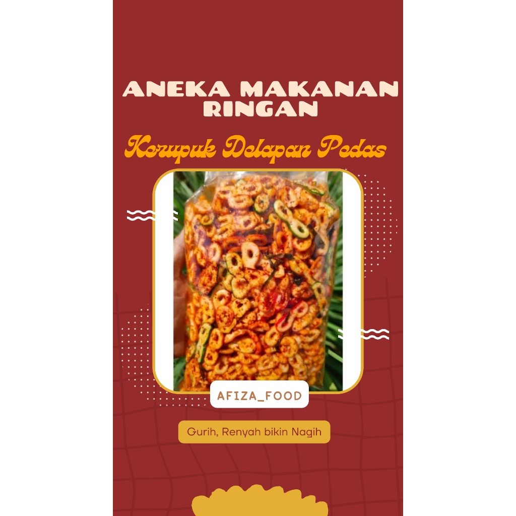 

Kerupuk Delapan Pedas 1 Kg Kerupuk Seblak Pedas Cemilan bikin Nagih by Afiza Food