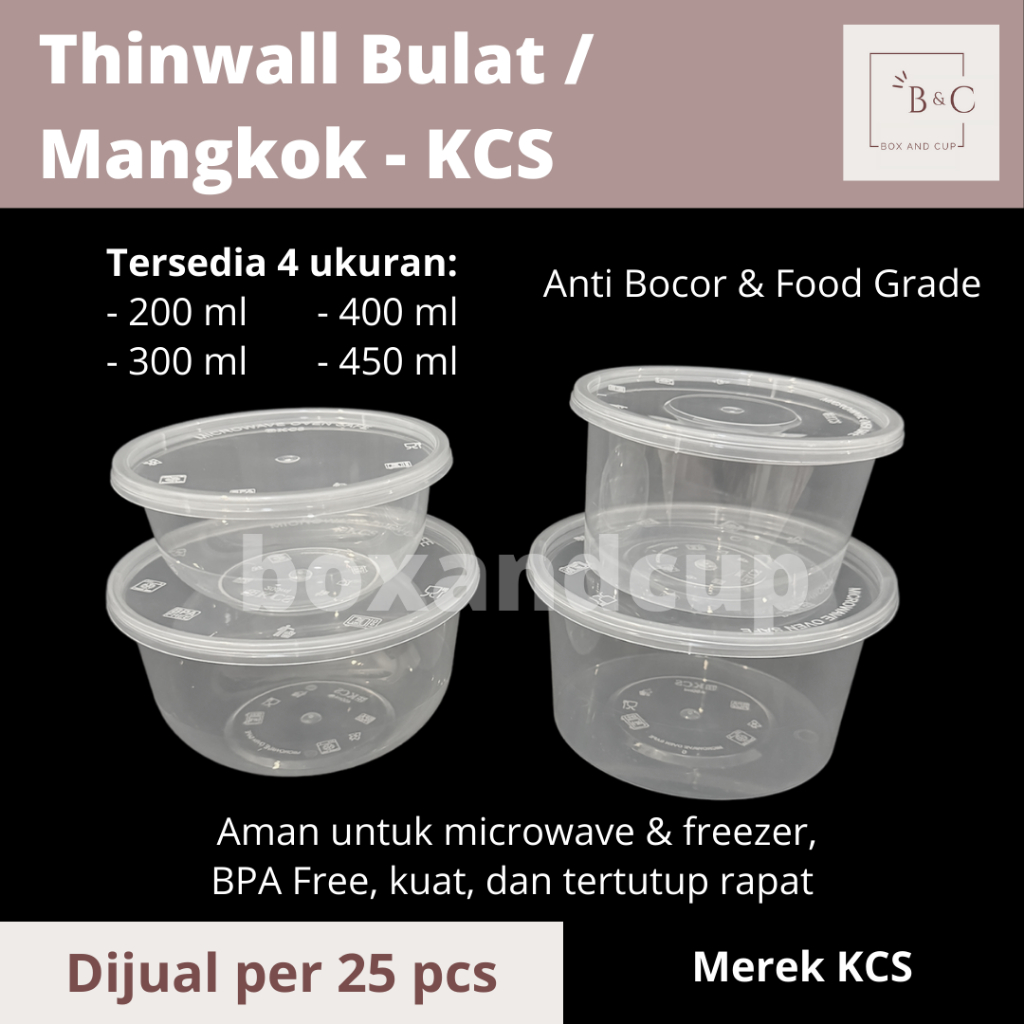 Thinwall Bowl / Tempat Kotak Makan Plastik Bulat / Mangkok / Round - isi 25 pcs Merek KCS