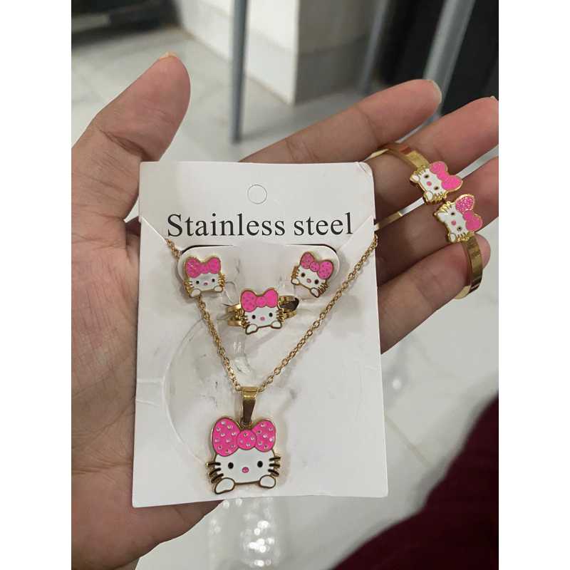 PERHIASAN ANAK LENGKAP TITANIUM ASLI (4barang) CINCIN KALUNG ANTING GELANG