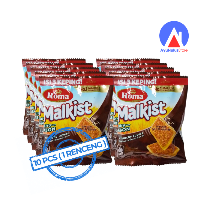 

Roma Malkist Extra Rasa Abon 18g Paket 1 Renceng Isi 10 Pcs | Makanan Ringan Pilihan Anda Saat Ngopi