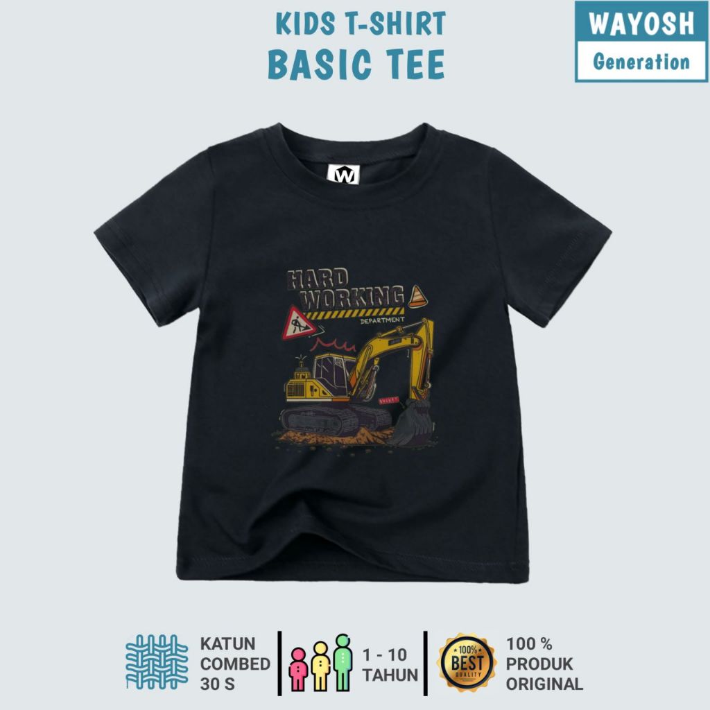 Baju Kaos Anak Unisex "Excavator Series" Usia 1-10 Tahun Premium Katun Basic Tee Original W-GEN