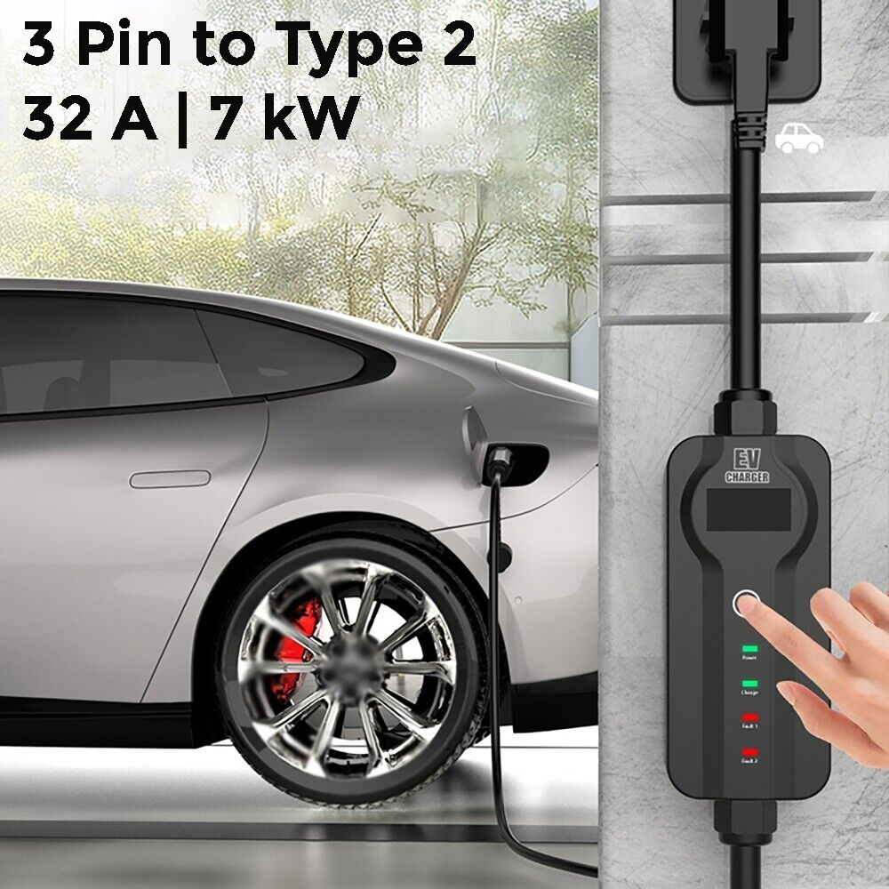 Charger Mobil Listrik Nissan Hyundai Toyota EV LED 32A 7kW Male 3 Pin to Male Type 2 DREAMB DB1P3