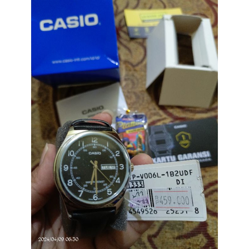 Casio Mtp v006l jam tangan hitam kulit black leather