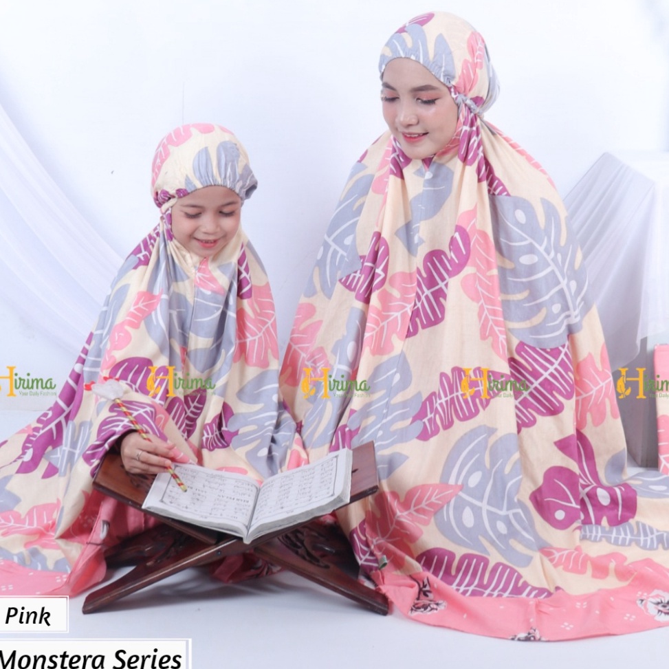 Stok Terbaru mukena dewasa dan anak motif daun kekinian monstera