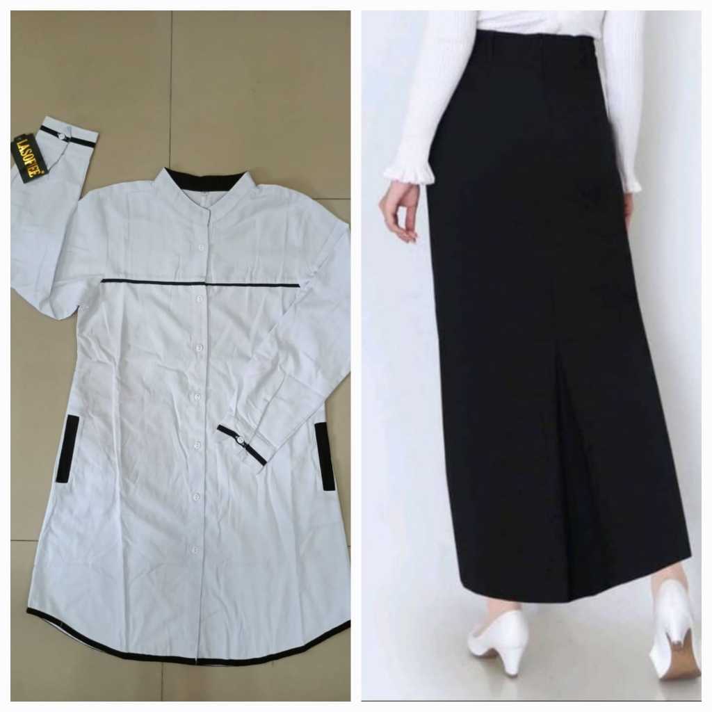 Sofi 6-Kumpulan One Set Tunik Bahan Katun Rok Hitam SPAN(biron)Rok A  (line)
