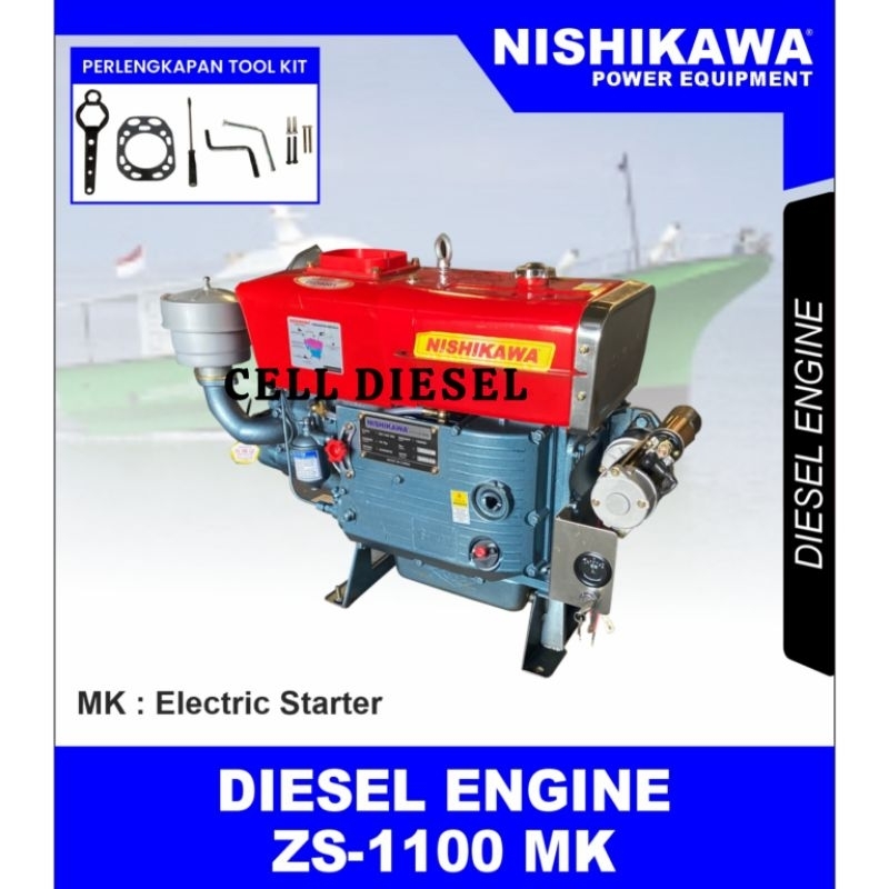 NISHIKAWA Mesin penggerak solar Engine Diesel 18 HP ZS 1100 MK Stater