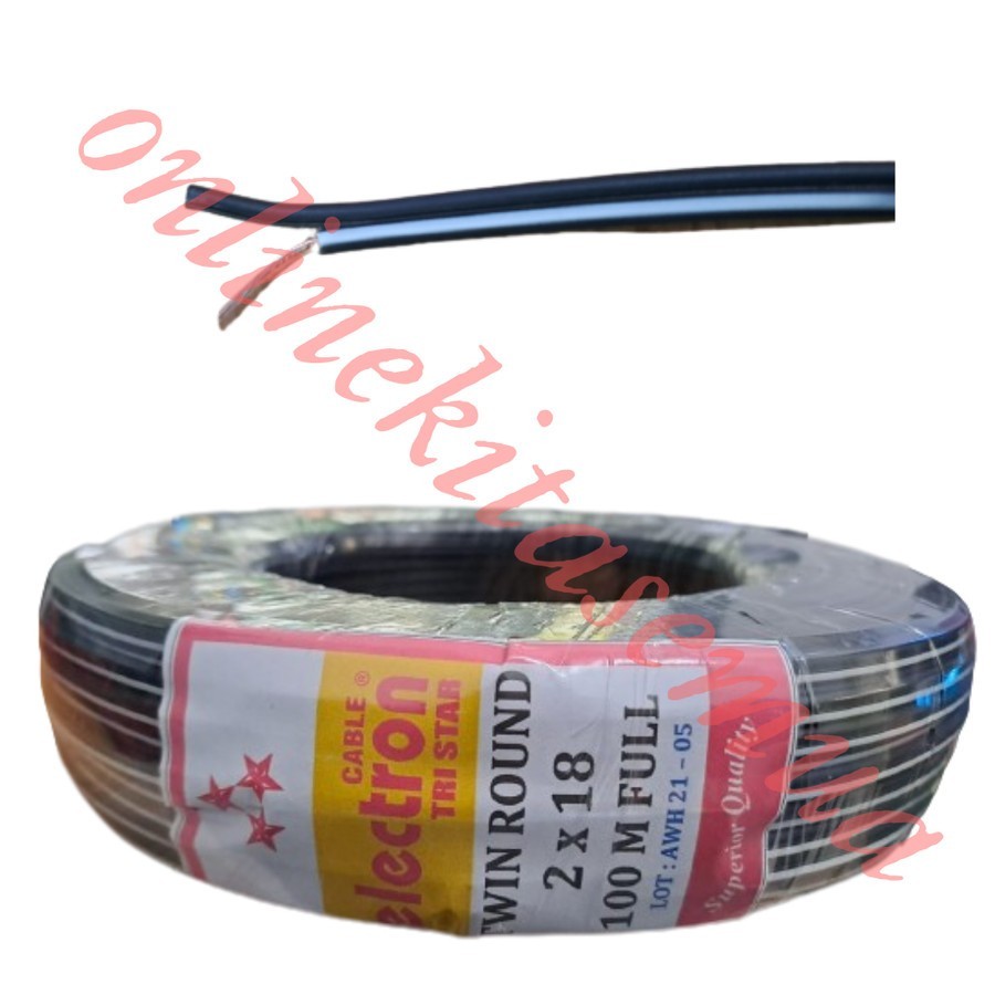 Per Meter Kabel Led Strip ELECTRON 2x18 TR Twin Round Hitam Putih / Putih Biru Serabut