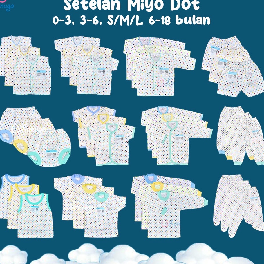 Ready Stok MIYO Polkadot 3 Pcs Baju Kutung Pendek Panjang Celana Pop Pendek Panjang Buka Kaki Tutup 