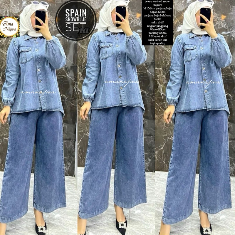 One set jeans / celana kulot jeans / one set jeans hijab / setelan jeans hijab / setelan denim hijab