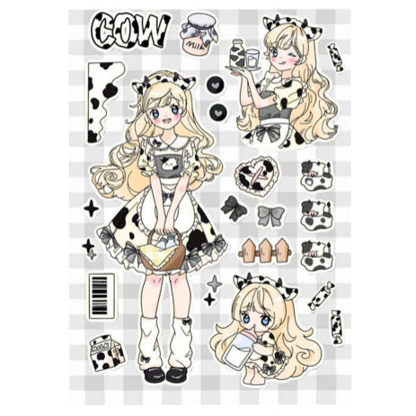 

1 pcs Cute Cow Girl Sticker