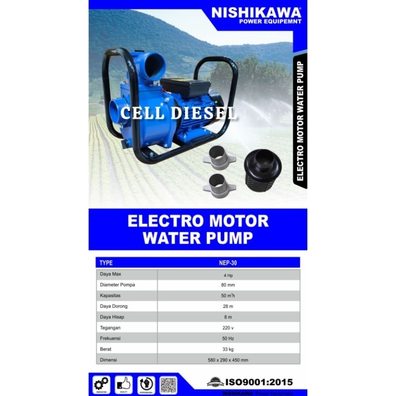 pompa air Alkon 3inch listrik Nishikawa NEP-30 electric water pump