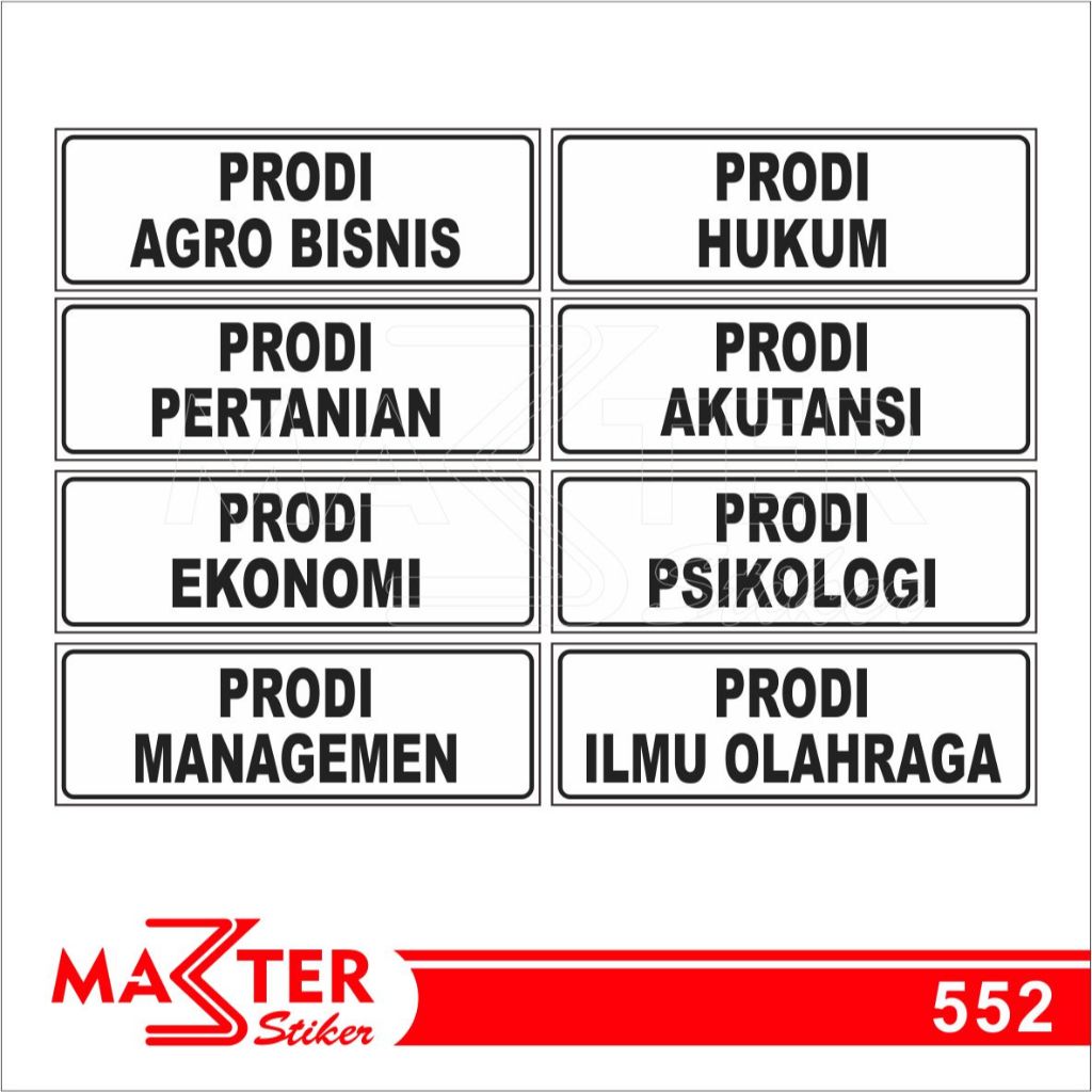 

552 - Stiker Nama Ruangan Prodi Umum di Kampus/Universitas, Sticker Vinyl, Tahan Air, Bisa Custom