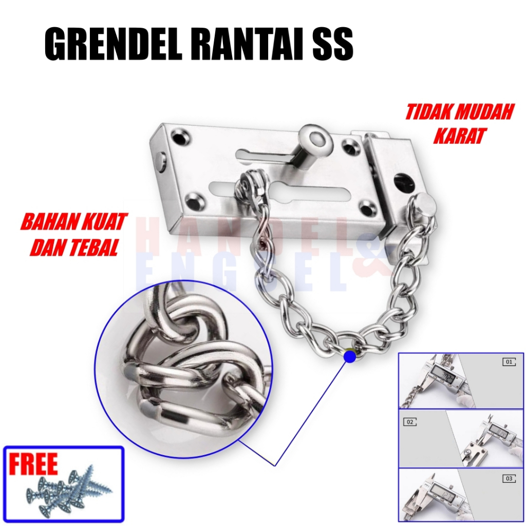 Grendel Pintu Slot Rantai Stainless / Grandel Rantai Slot Pintu / Kunci Pintu Slot Rantai / Grendel 