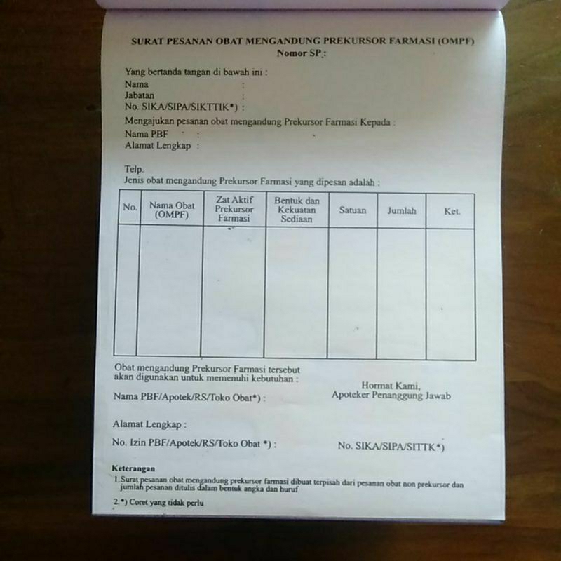 

Surat Pesanan Obat Prekursor Farmasi