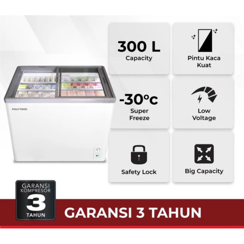 CHEST FREEZER SLIDING GLASS PCF 329 300 liter