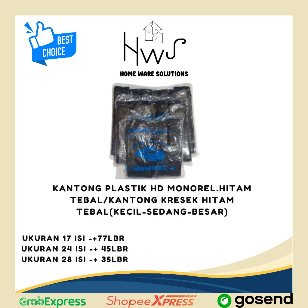 Kantong Plastik HD Monorel.Hitam Tebal/Kantong Kresek Hitam Tebal(kecil-sedang-Besar)