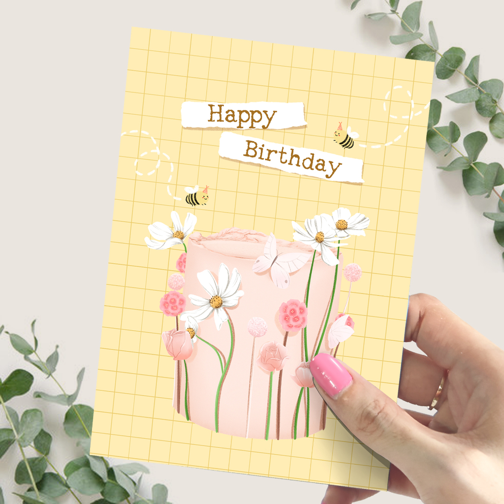 Kartu Ucapan Lipat Ulang Tahun | Flower Birthday Card | Greeting Card | Happy Birthday | Kartu Ucapa