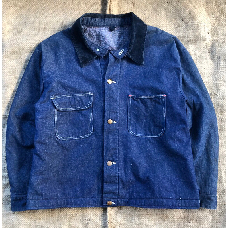 vintage 70s denim wrangler chore jacket croped double pocket not work jacket