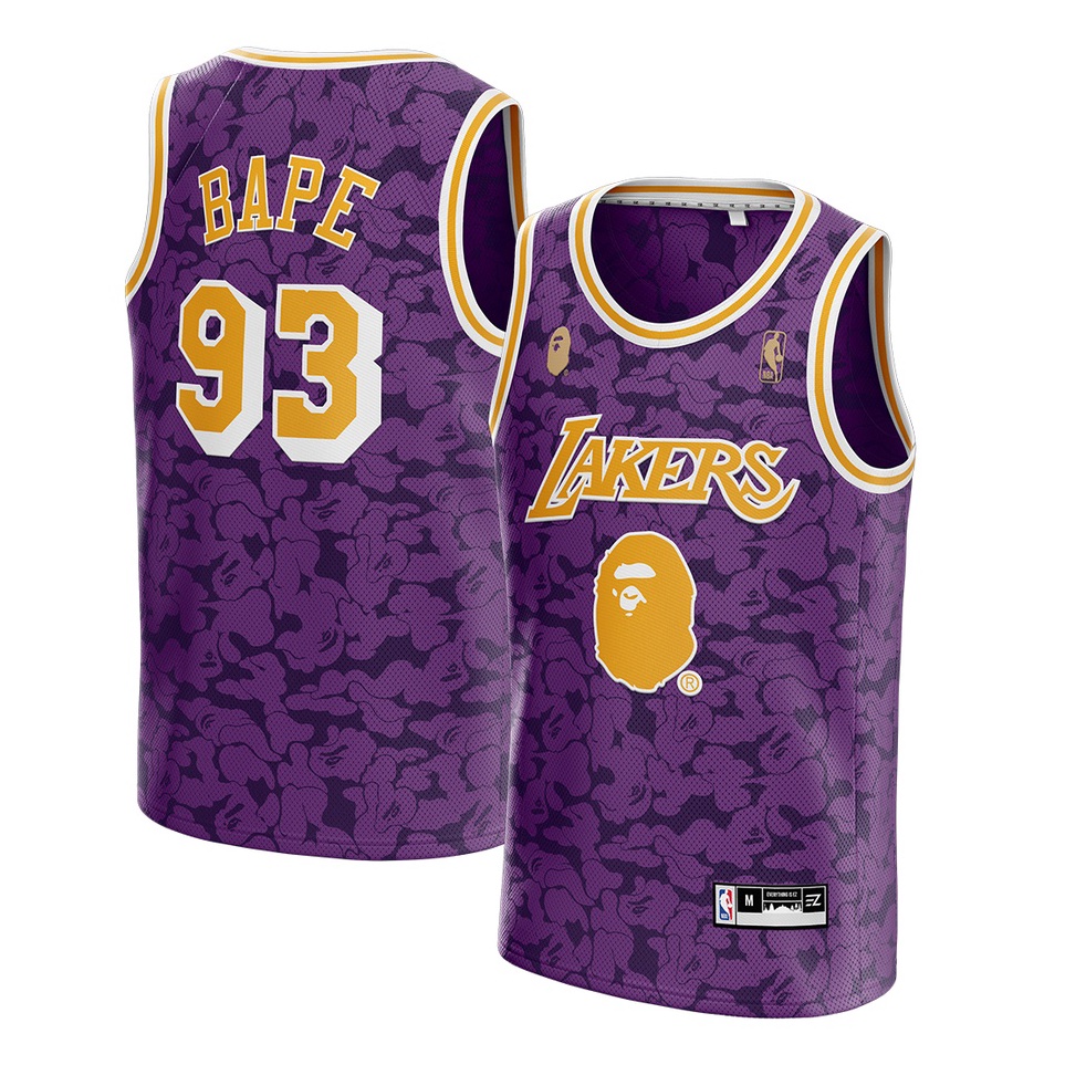 Spesial Murah  Jersey BAPE Los Angeles LA Lakers 93 HYPEBEAST UNGU PURPLE Swingman Bola Basket NBA B