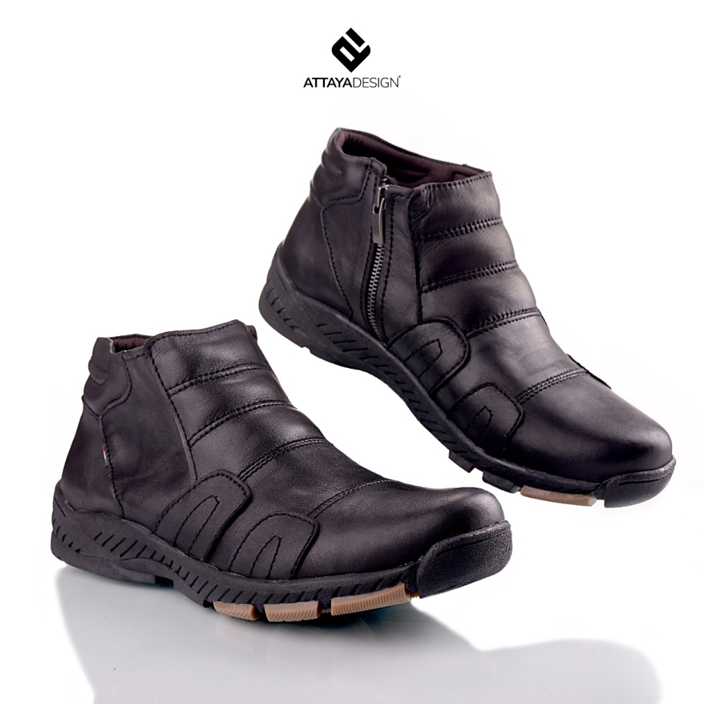 ART H79R Attaya Design Sepatu Boot Pria Kulit Asli Fashion Casual Zipper Tanpa Tali STG21
