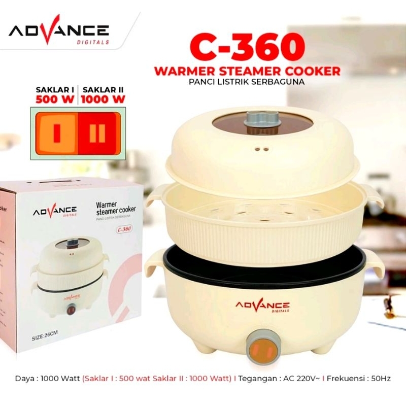 Panci listrik advance c -360 multifungsi warmer steamer cooker 26cm / steamer advance listrik
