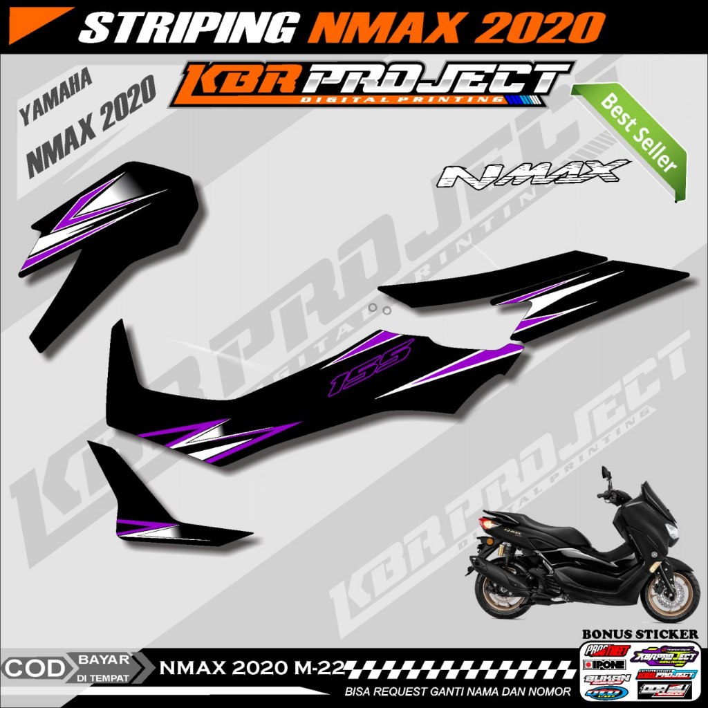 NMAX 2020 STIKER  STRIPING PREMIUM MOTOR KEREN LIS VARIASI MOTOR YAMAHA RACING M.22 TRANSPARAN COD