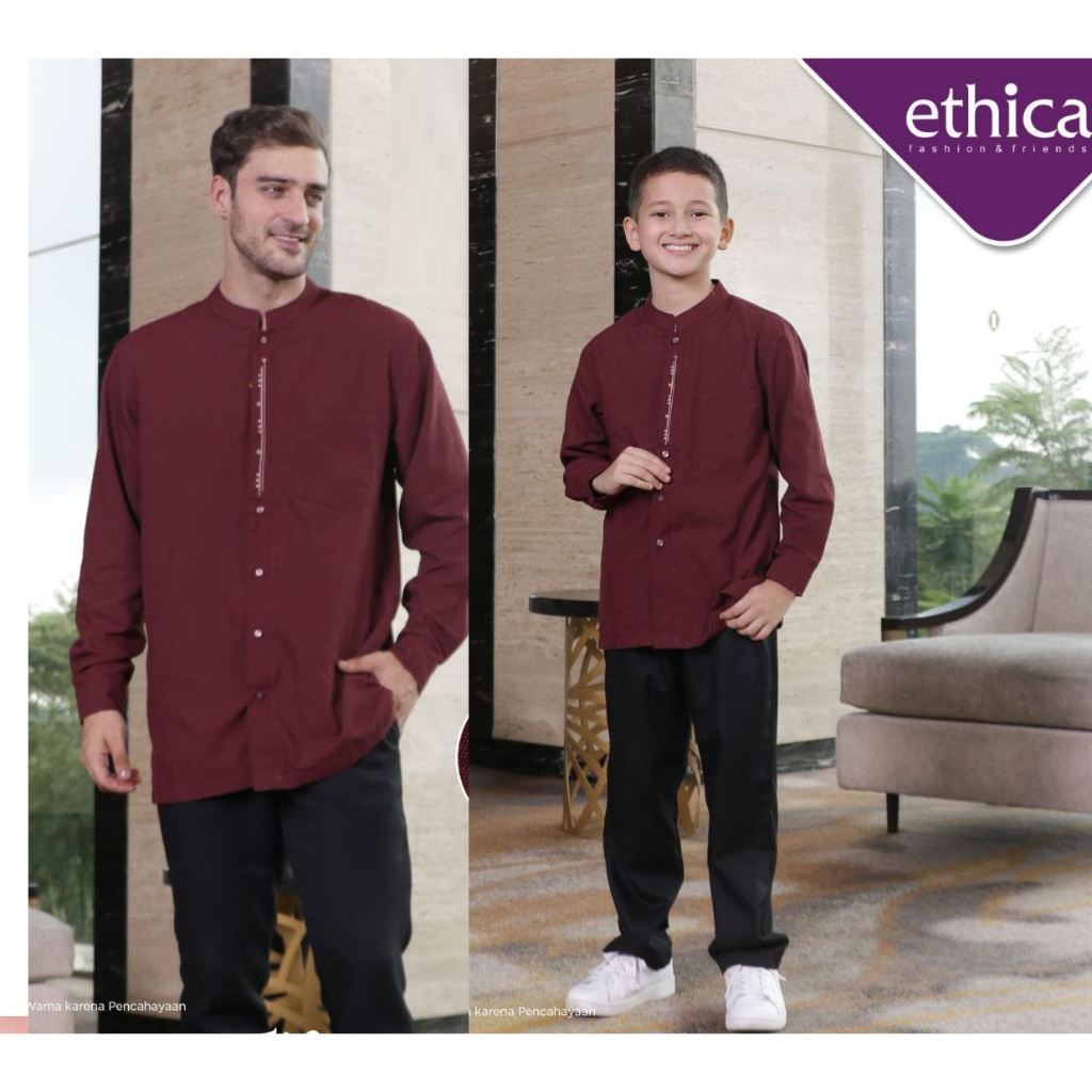 BAJU COUPLE KOKO AYAH & STELAN KOKO ANAK ETHICA ELFA 245 MANGO TOAST / BAJU KEMBARAN ATASAN LENGAN P