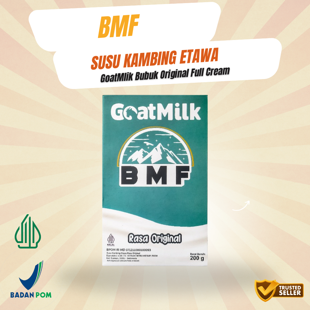

GOATMILK BMF Susu Kambing Etawa Bubuk Full Cream | BMF GOATMILK Susu Kambing Etawa Asli Isi 200gram Halal BPOM | Susu Kambing Platinum BMF GOATMILK Isi 200Gr