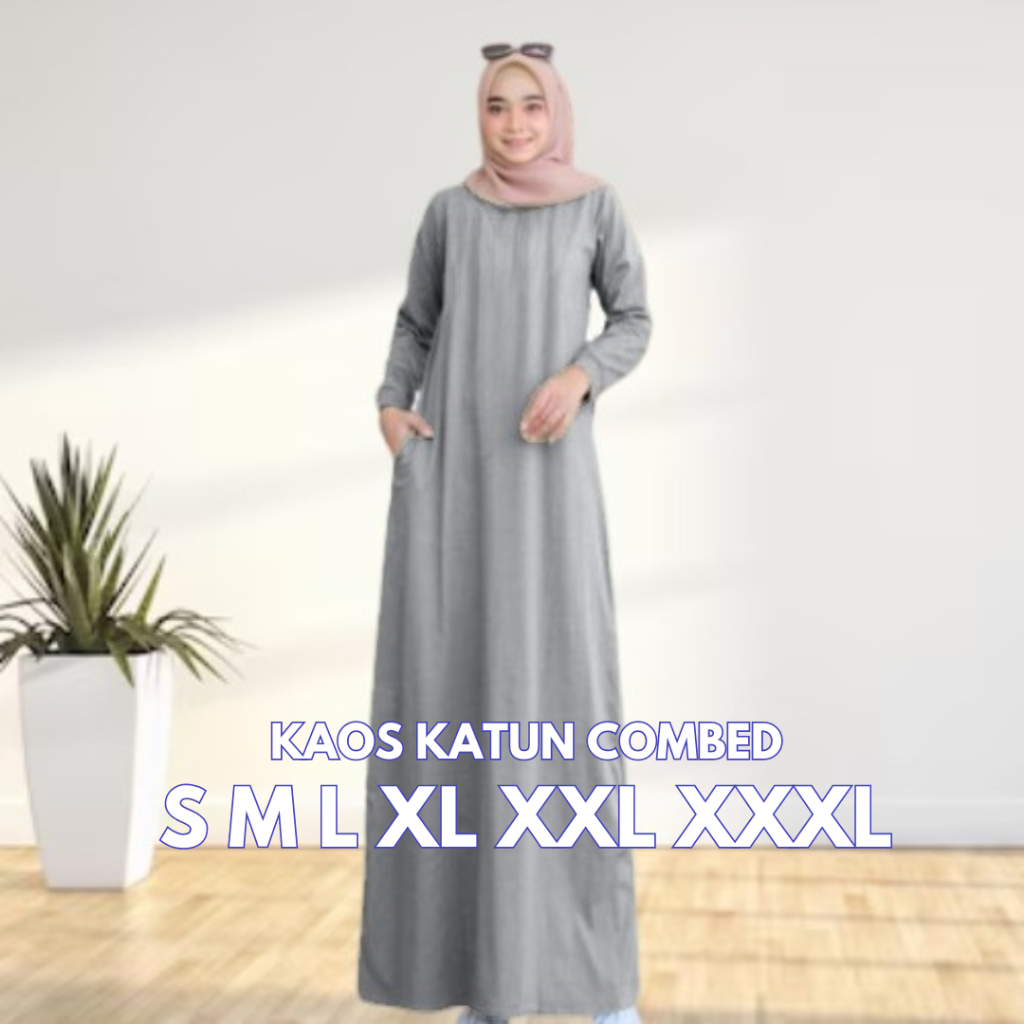 Gamis Wanita Terbaru Anggun Maxy Dress BO Kaos Katun Combed 24S S M L XL XXL XXXL Baju Gamis Kaos Po