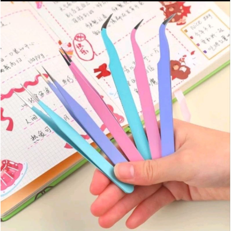 Pinset Bengkok / Pinset Lurus / Tweezer Sticker / Macaron Tweezers Penjepit Stiker / Pinset Eyelash 