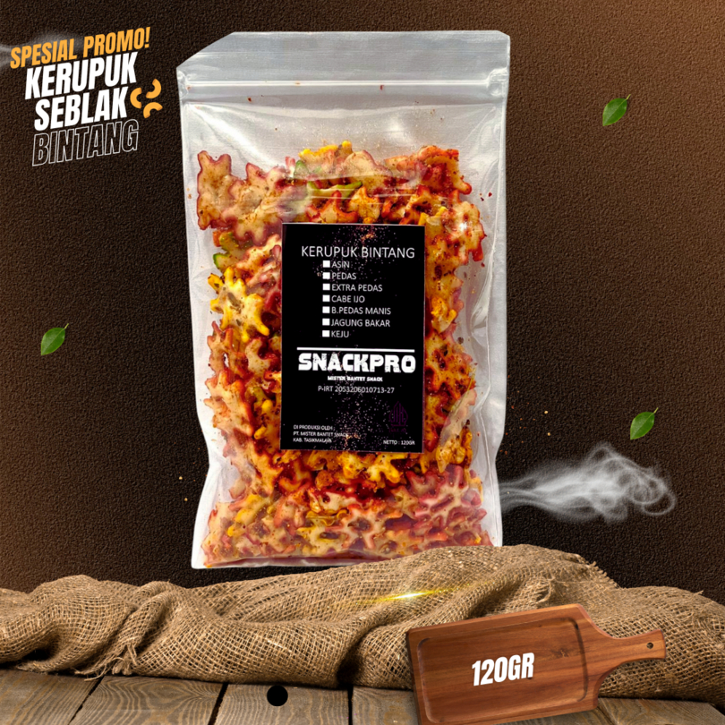 

120gr Kerupuk Seblak Bintang Gurih Pedas Daun Jeruk - Misterbantet Snackpro