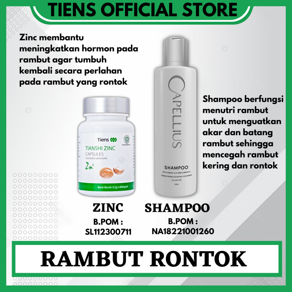 Paket Rambut Rontok Tiens Zinc Hormon Pertumbuhan Rambut Sampo Nutrisi Rambut