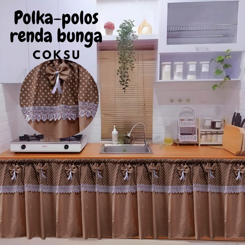 Gorden Kolong Dapur/ jendela Renda Bunga Estetik | Penutup Kolong Meja Dapur Anti Berantakan |Gorden