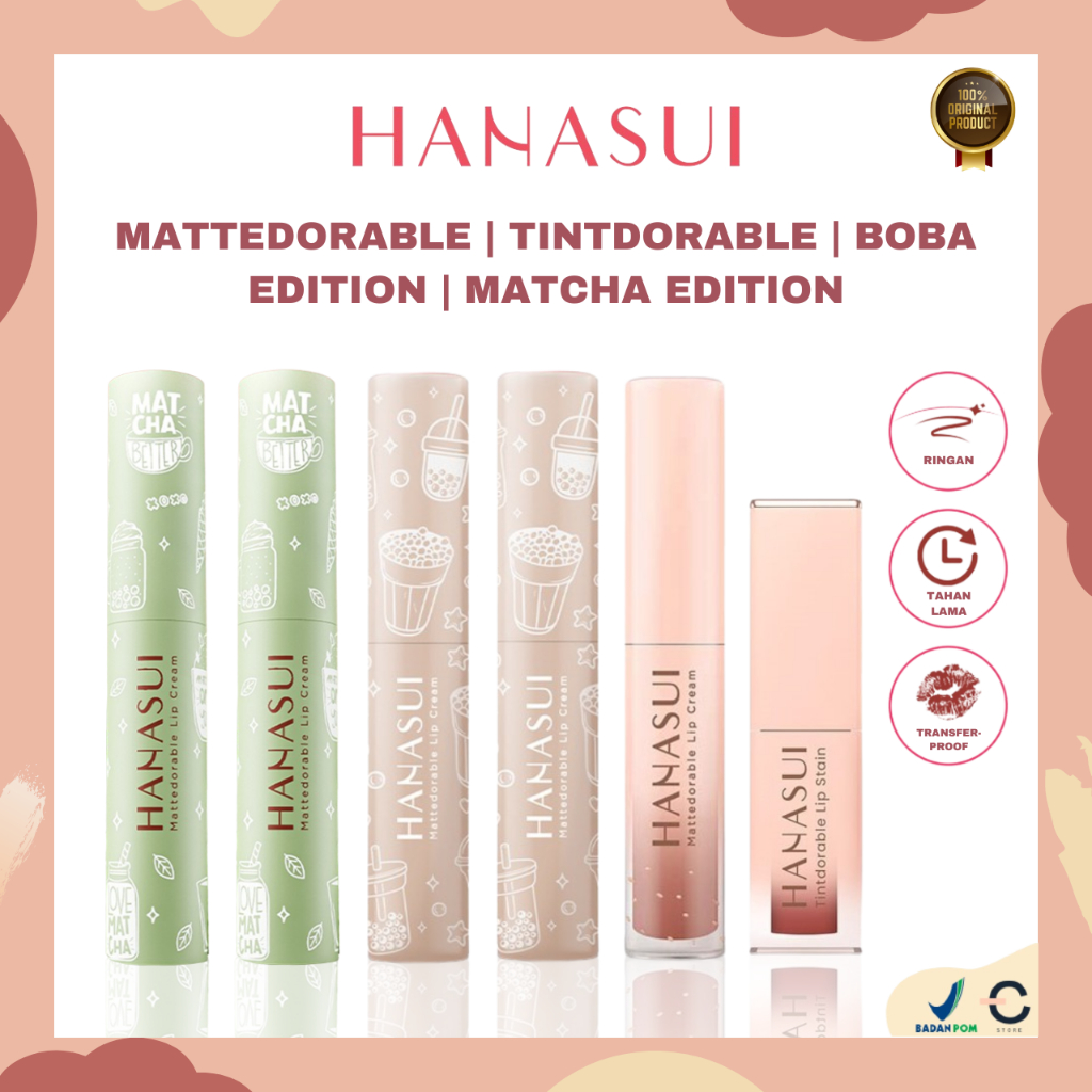 [ORI BPOM] HANASUI Mattedorable Lip Cream 4gr | Boba Edition Series | Matcha Latte | Tintdorable Lip