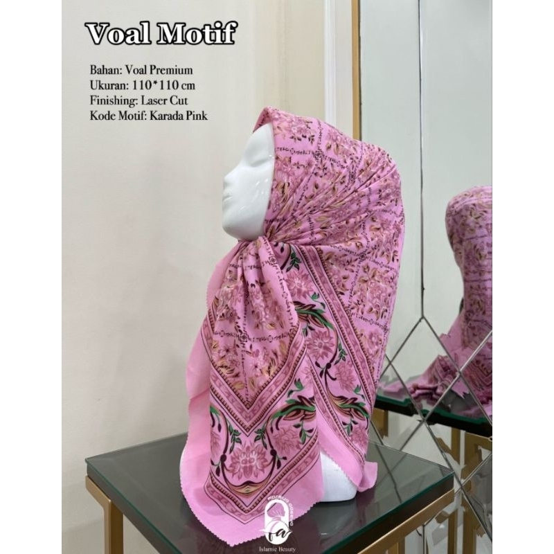 HIJAB SEGI EMPAT VOAL MOTIF BUNGA KARADA PINK