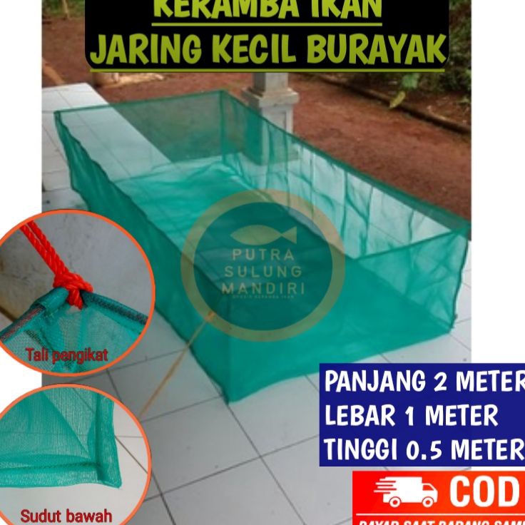 Langsung Dibeli  K215 Keramba hapa 2m x 1m x 5m ikan burayak larva anak kain kasa hijau siap pakai t