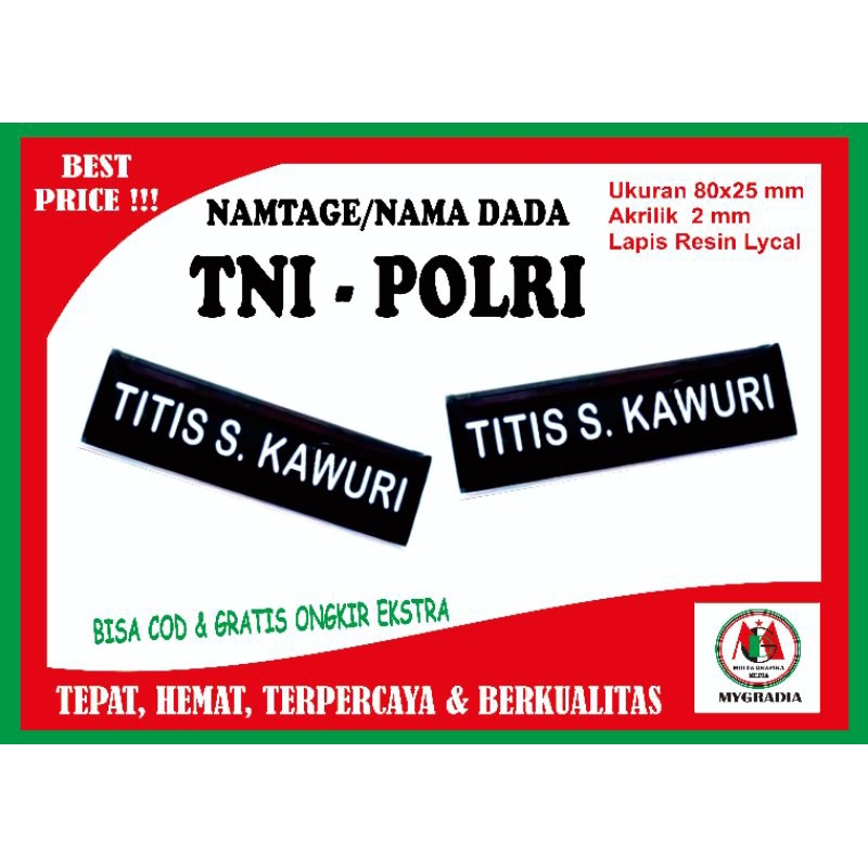 

Name tag / Nama Dada TNI-POLRI 2,5 x 8 cm