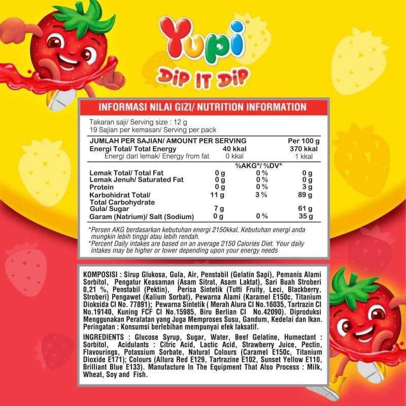 

Ay00! Yupi DiP IT DiP Strawberry Sauce Isi 12 Pack @ 19 Gr