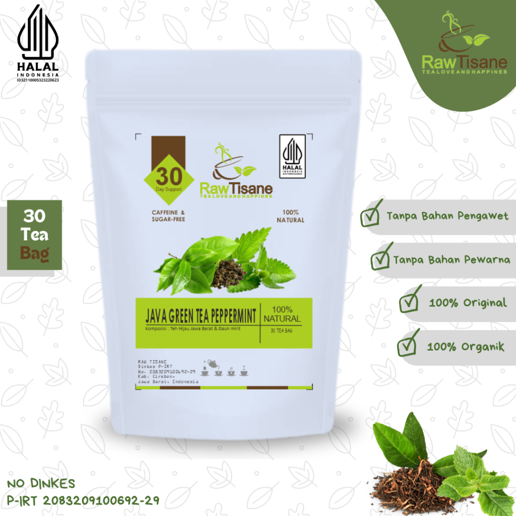 

RAW TISANE Java Green Tea Peppermint : Teh Hijau & Daun Mint Isi 30 Tea Bag