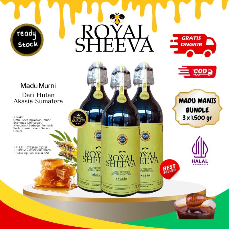 

madu murni royal sheeva paket bundle tiga botol 1.500 gr madu asli hutan aksia sumatera halal lulus uji lab