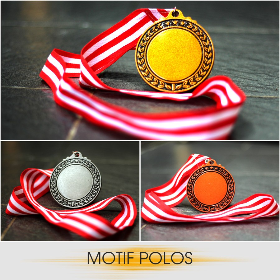 

Medali Warna Emas Perak Perunggu Plus Tali Merah Putih - polos,
